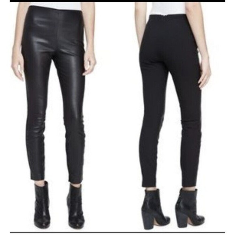 RAG & BONE NY JOSS REAL LEATHER FRONT &COTTON BACK PANTS BLACK STRETCH Sz 4 $695